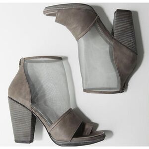 Miista Leather Open Toe Heeled Ankle Boots Booties Green Gray Mesh Size 5.5